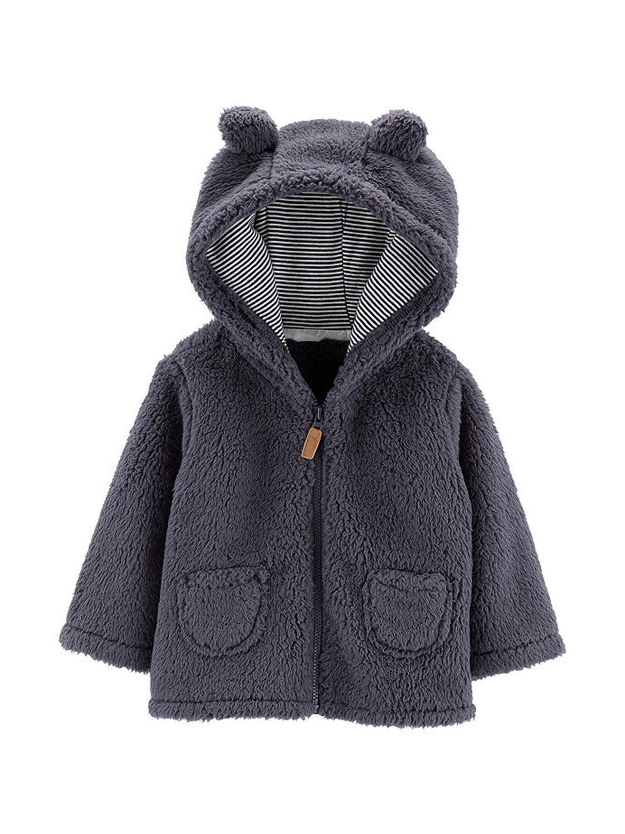 Image for Kids Boy's Plain Solid Fuzzy Jacket,Dark Grey