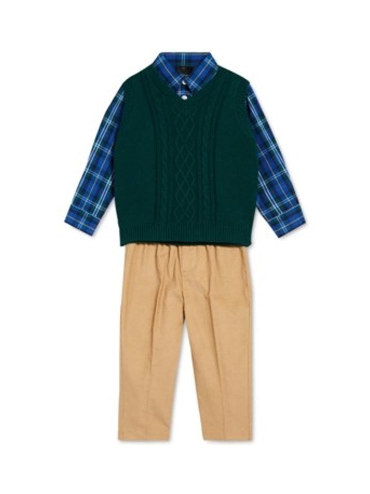 Image for Kids Boy's 3 Pcs Plaid Top & Bottom With Vest Set,Multi