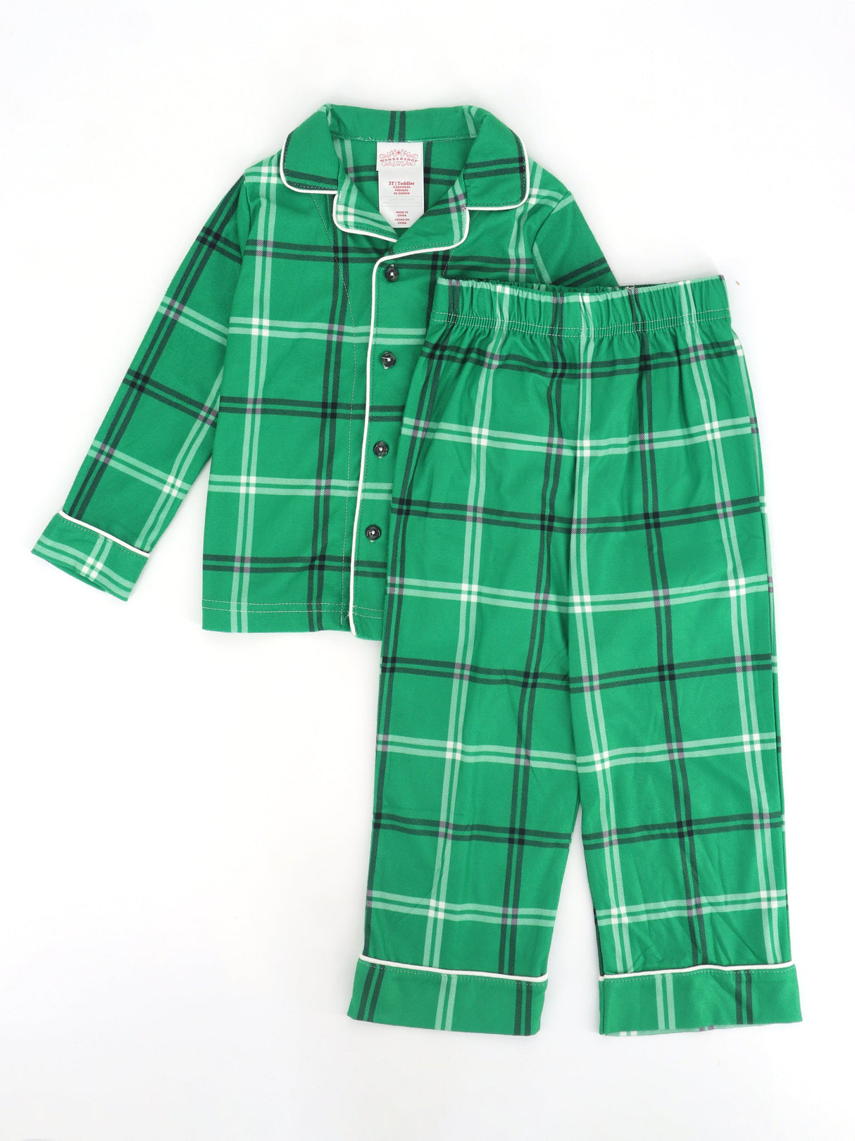 Image for Kids Boy's 2 Pcs Plaid Top & Bottom Sleepwear Set,Green