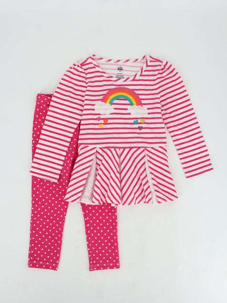 Image for Kids Girl's 2 Pcs Striped Polka Dot Top & Bottom Set,Pink/White