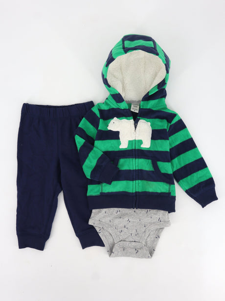 Image for Kids Boy's 3 Pcs Striped Top & Bottom Set,Green/Navy