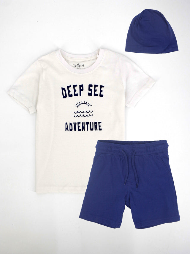 Image for Kids Boy's 2 Pcs Graphic Printed Top & Bottom Set,White/Navy