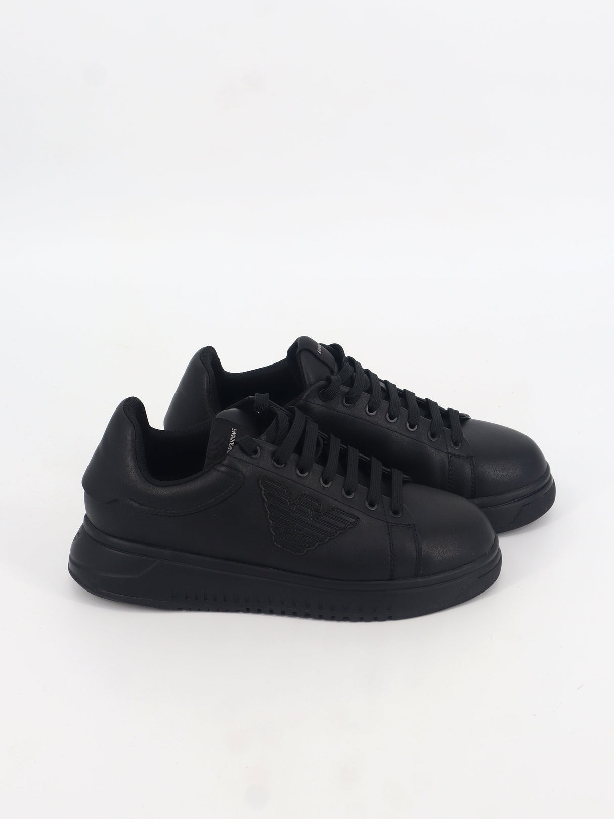 Men's Brand Logo Embroidered Leather Sneakers,Black – All Brands
