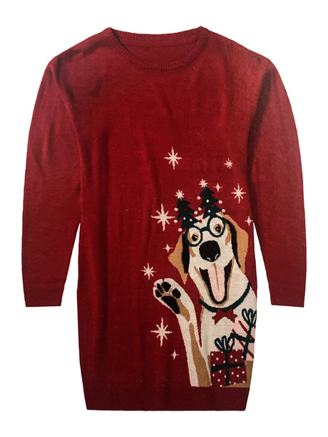 Image for Kids Girl's Graphic Embroidered Christmas Sweater Dress,Red