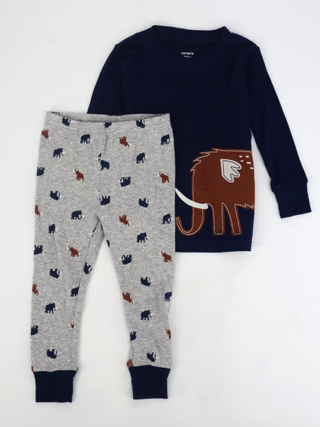 Image for Kids Boy's Graphic Printed Embroidered Top & Bottom Sleepwear Set,Navy/Grey