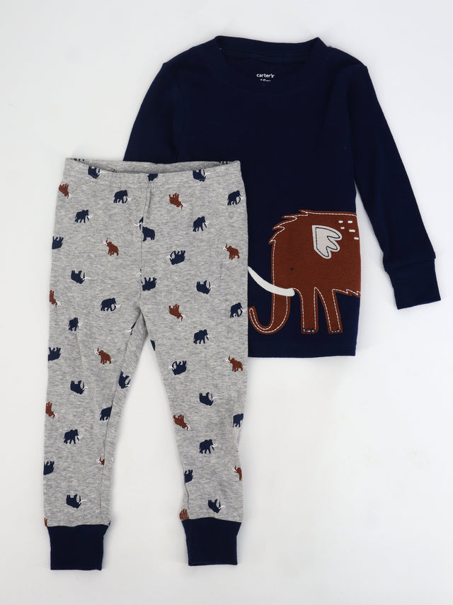 Image for Kids Boy's Graphic Printed Embroidered Top & Bottom Sleepwear Set,Navy/Grey