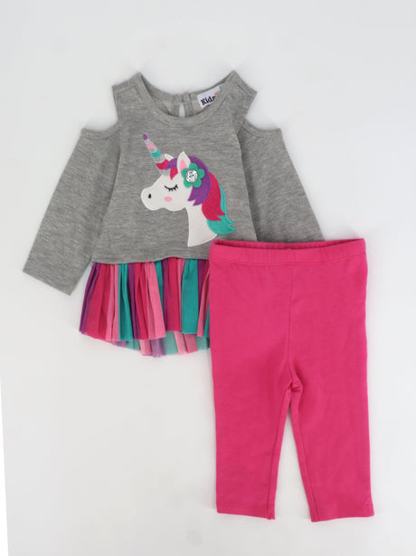 Image for Kids Girl's Embroidered Top & Bottom Set,Grey/Pink