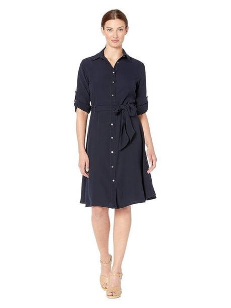 Image for Women's Plain Fit & Flare Shirt Dress,Navy