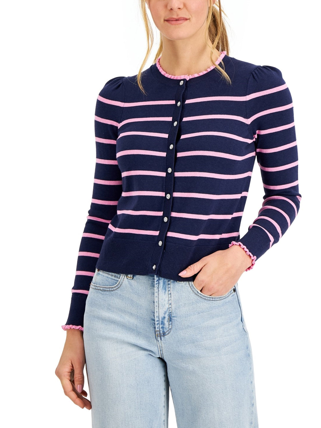 Image for Women's Striped Cardigan,Navy