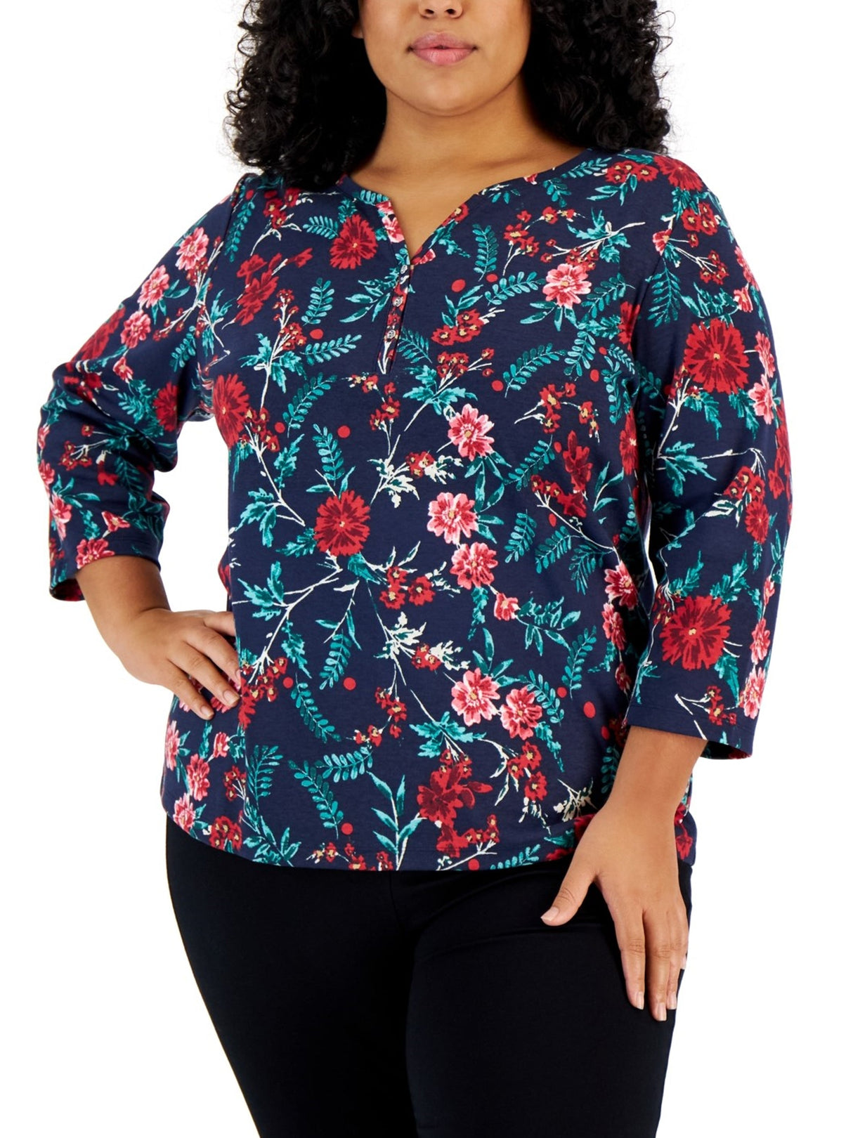 Image for Women's Floral Printed Top,Navy