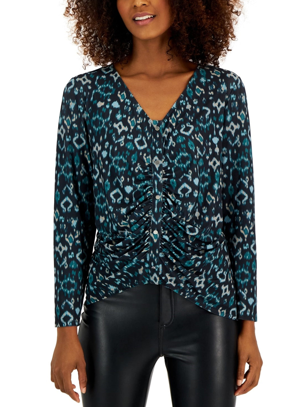 Image for Women's Printed Ruched Top,Black/Green