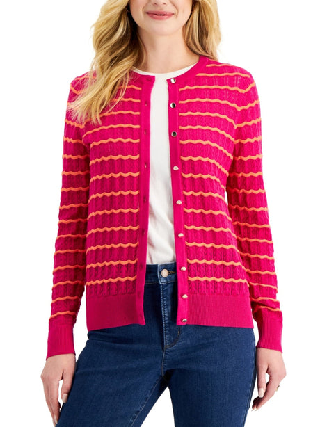 Image for Women's Wavy Striped Cardigan,Pink