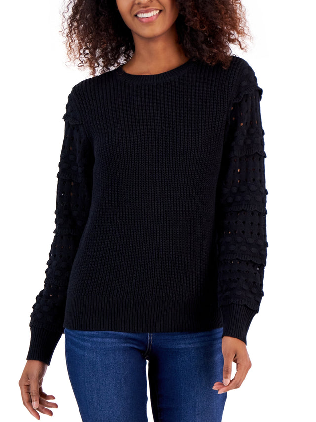 Image for Women's Mixed-Knit Sweater Textured Sweater,Black