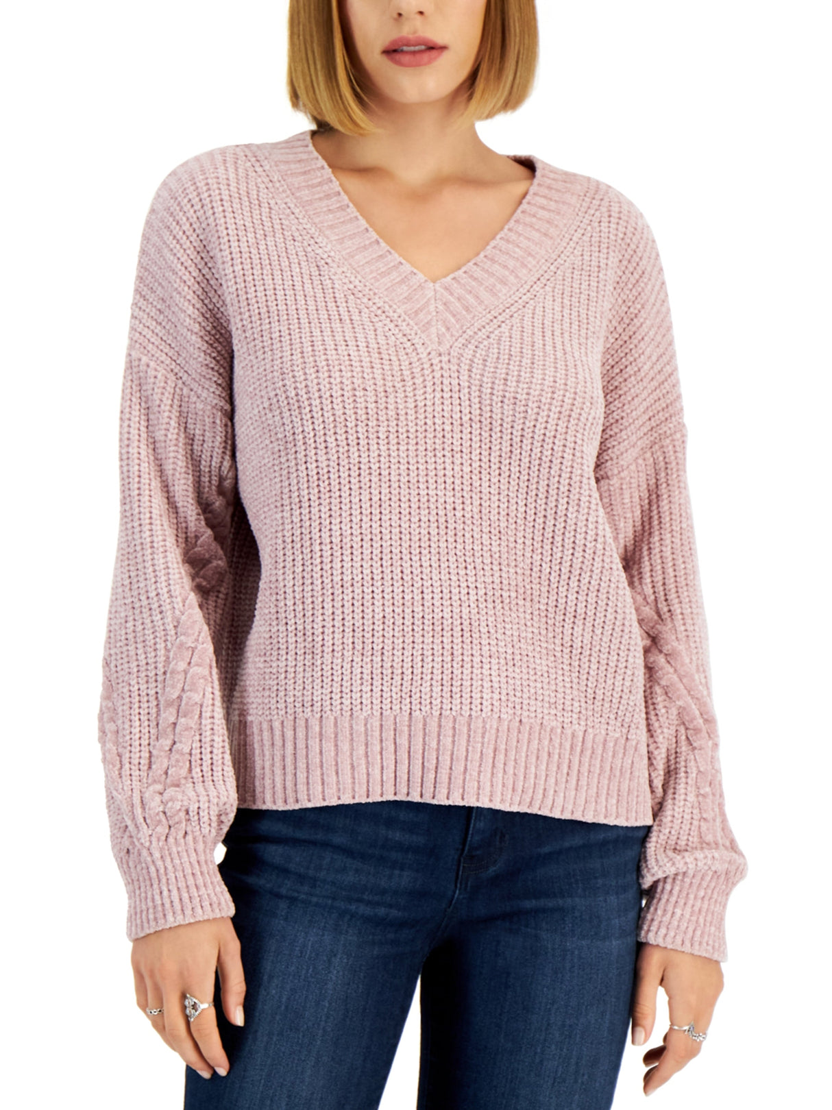 Image for Women's Chunky Cable-Knit Sweater,Light Purple