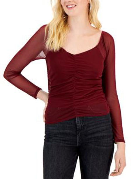 Image for Women's Ruched Mesh Front,Wine