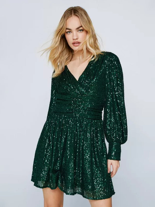 Image for Women's Sequined Dress,Dark Green