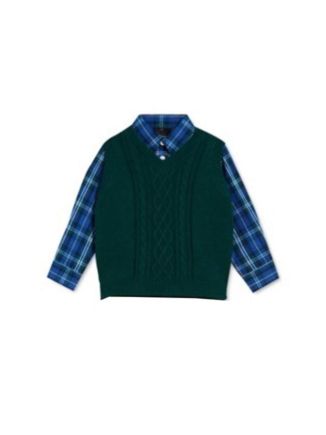 Image for Kids Boy's 2 Pcs Textured Sweater & Plaid Shirt Set,Green/Blue