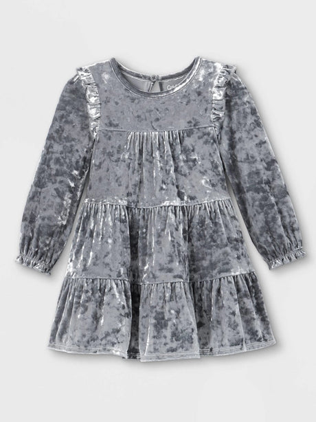 Image for Kids Girl's Tired Velour Dress,Silver