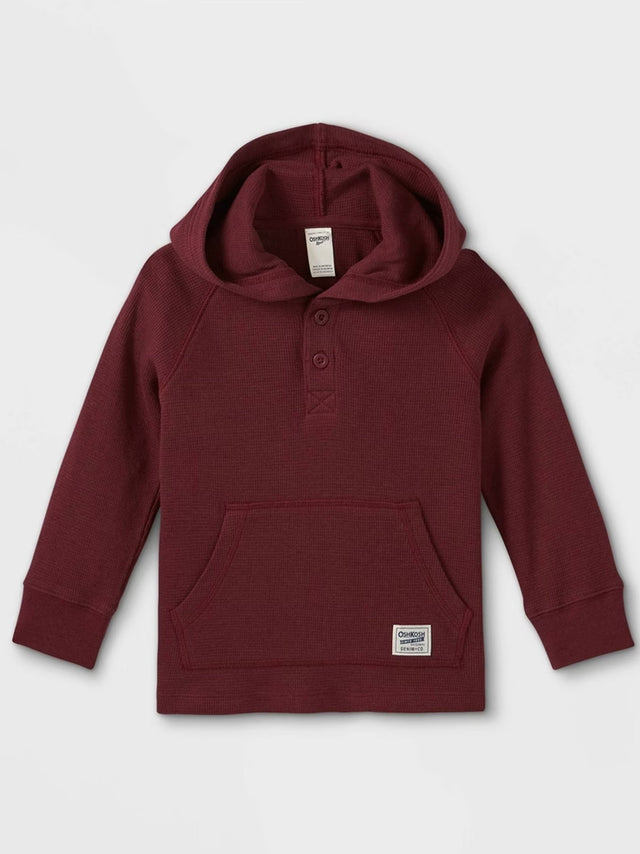 Image for Kids Boy's Textured Thermal Hooded Henley Top,Burgundy