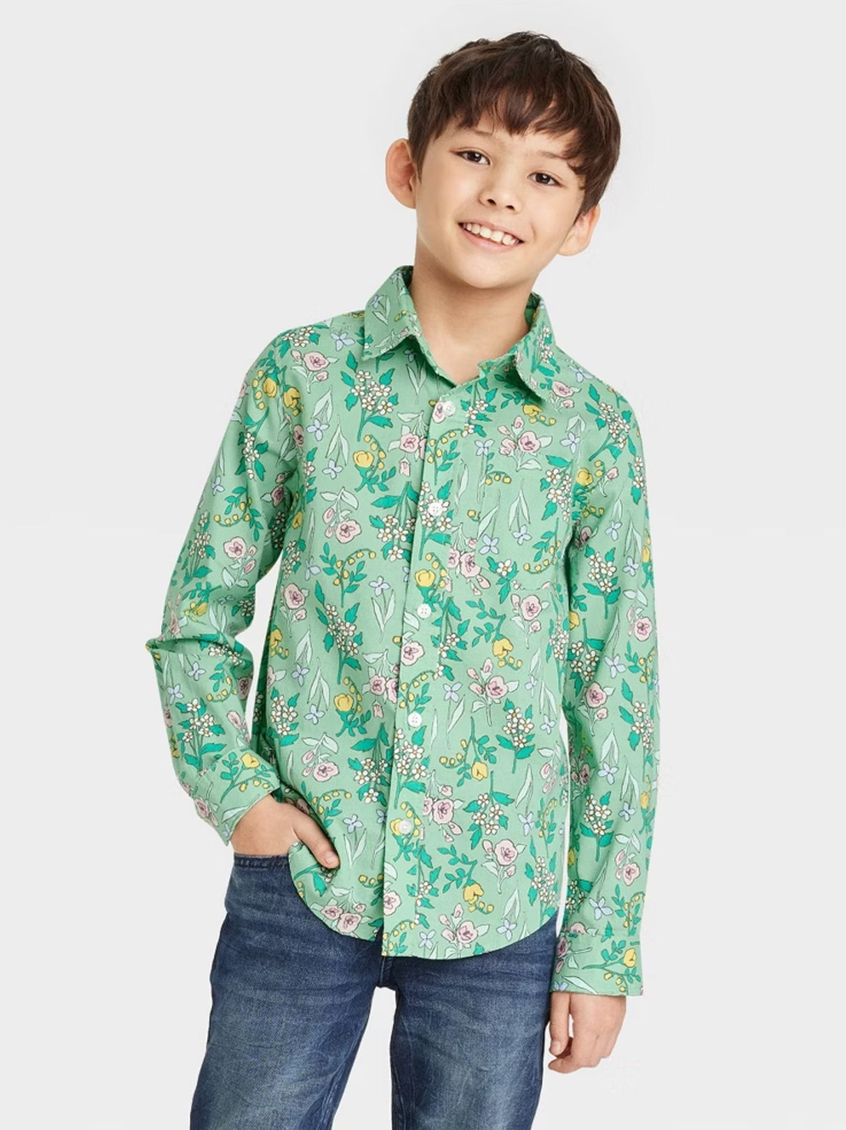 Image for Kids Boy's Floral Printed Dress Shirt,Green