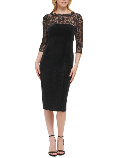 Image for Women's Lace Velvet Dress,Black