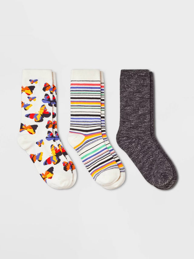 Image for Women's 3 Pairs Graphic Printed Striped Socks,Multi