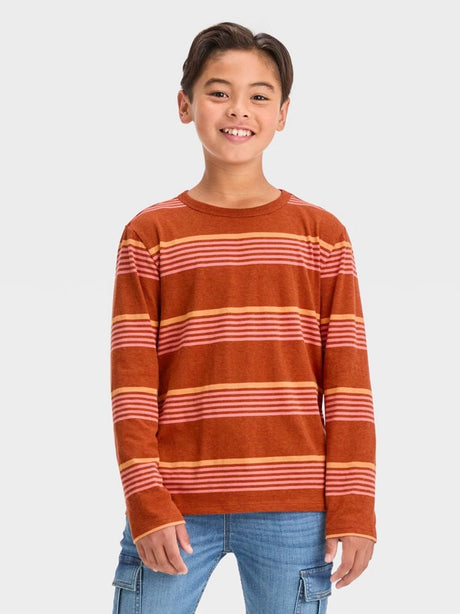 Image for Kids Boy's Striped Top,Dark Orange