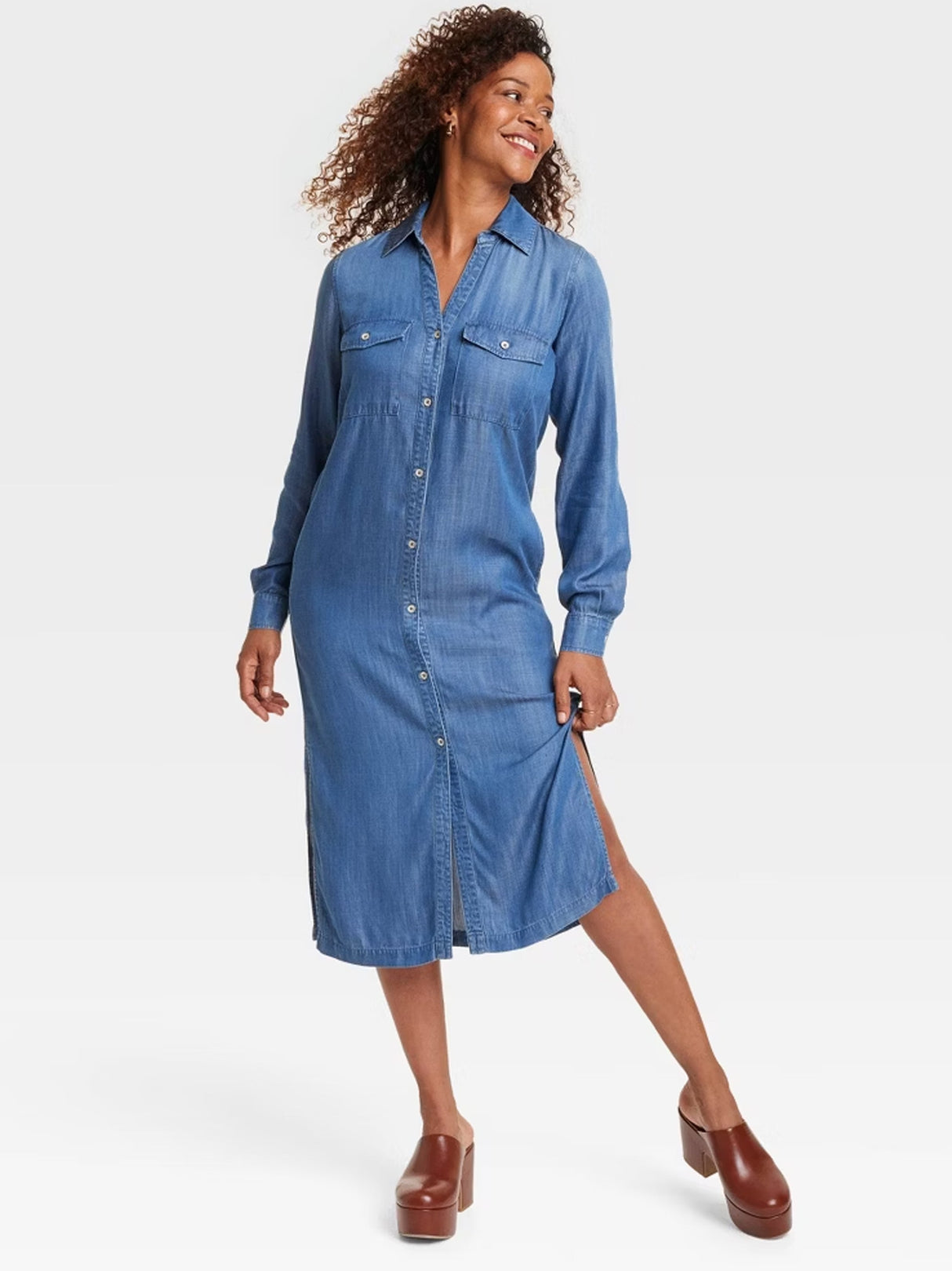 Image for Women's Plain Denim Shirt Dress,Blue