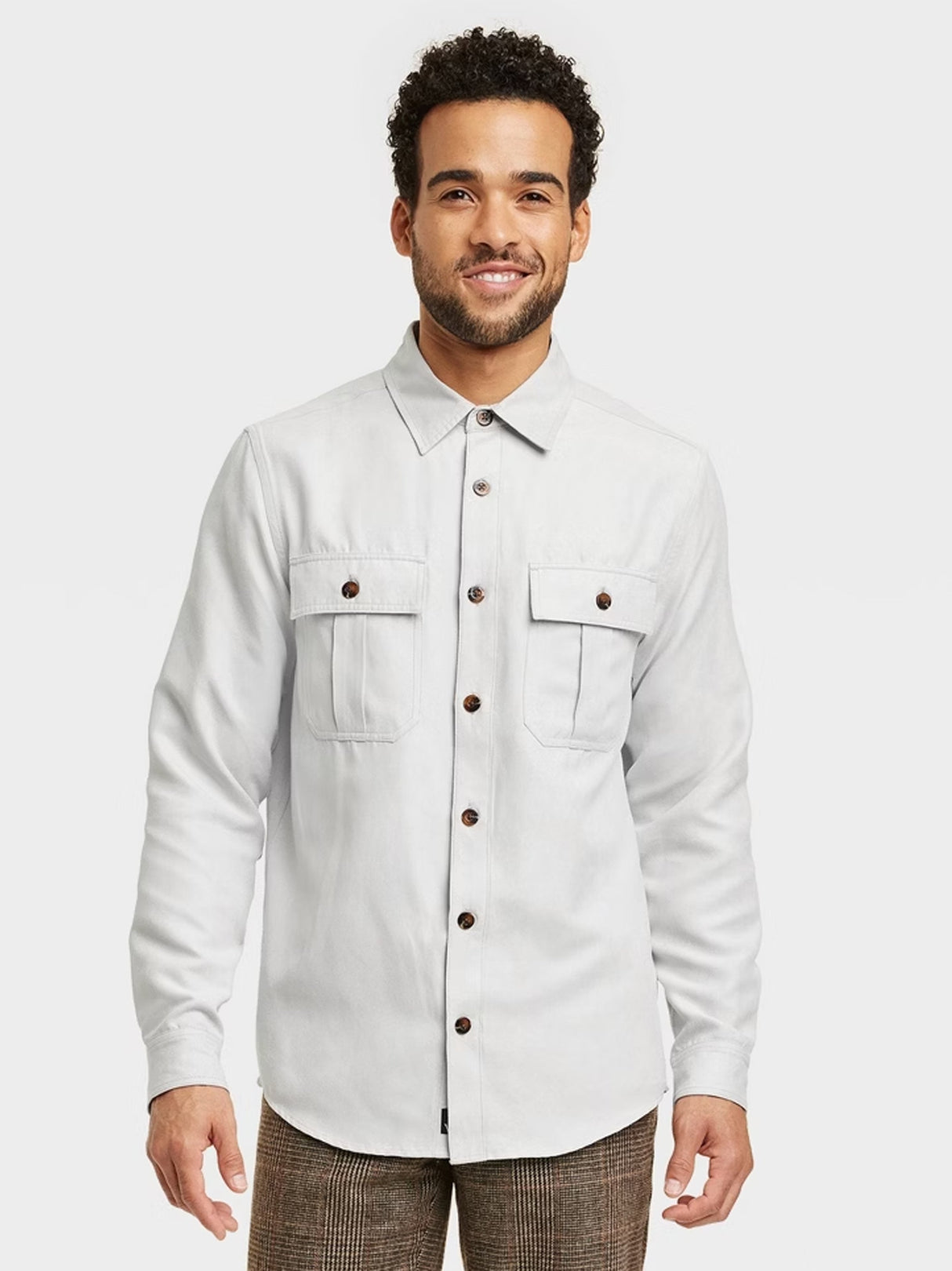 Image for Men's Plain Button Down Shirt,Light Grey