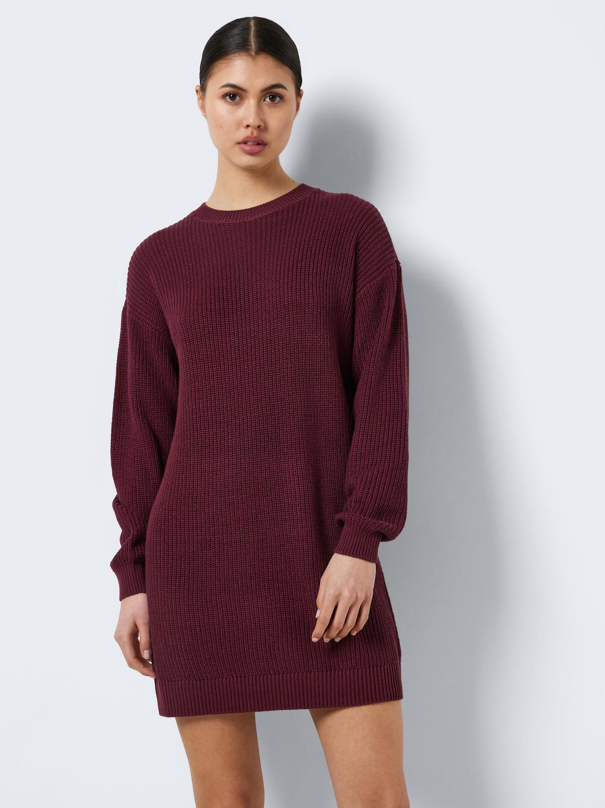 Women's Plain Knit Sweater Dress,Burgundy Women's Plain Knit Sweater Dress,Burgundy