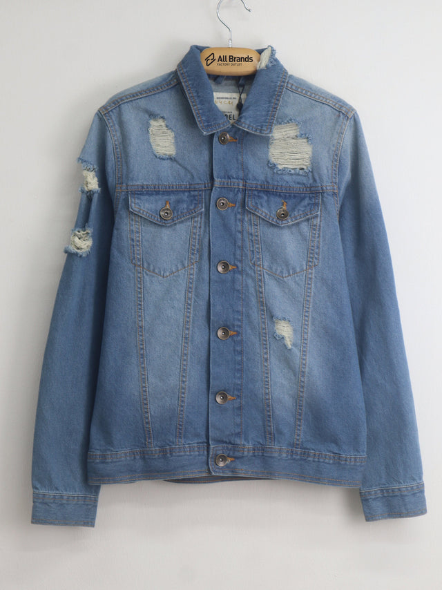 Image for Men's Ripped Washed Denim Jacket,Blue