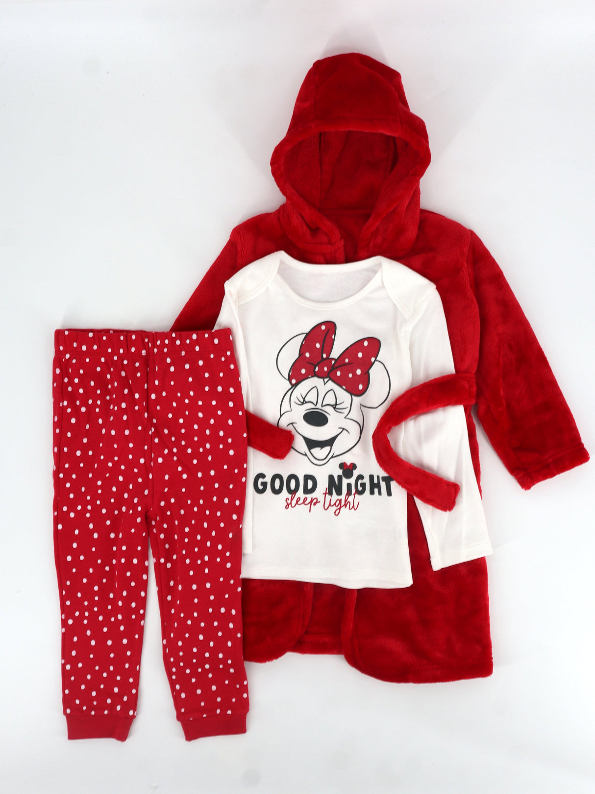 Image for Kids Girl's 3 Pcs Robe/Top/Bottom Sleepwear Set,Red/White