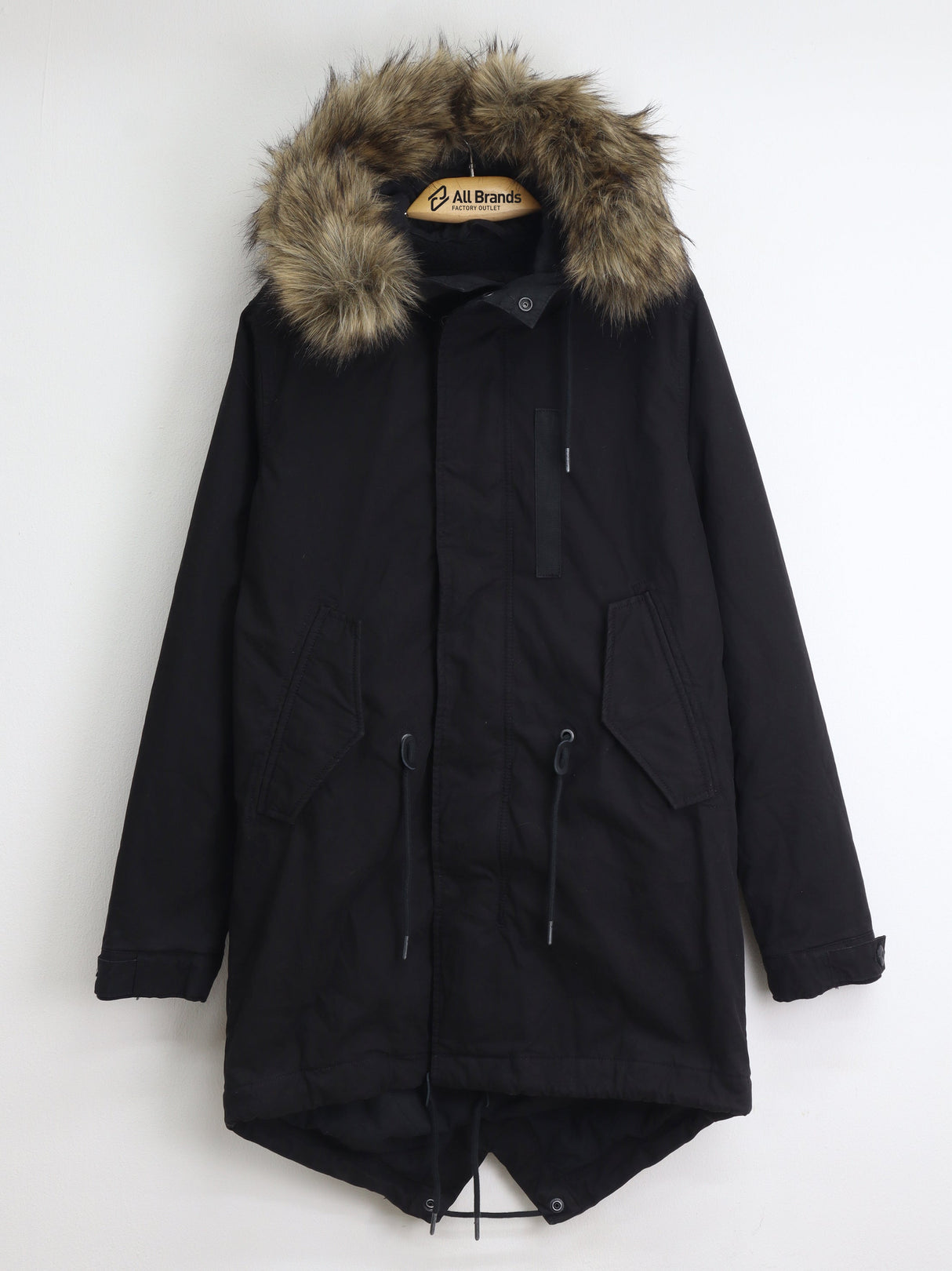 Women's Plain Faux Fur Parka Jacket,Black – All Brands Factory Outlet