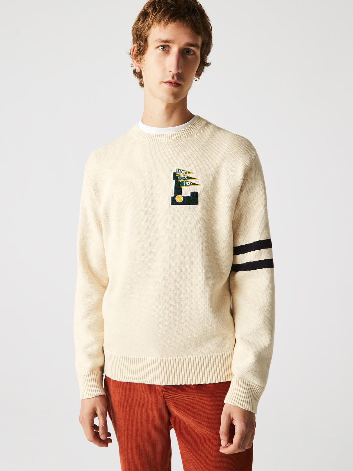 Image for Men's Brand Logo Embroidered Sweater,Light Beige