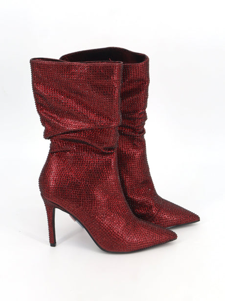 Image for Women's Embellished High Heels Ankle Boots,Wine