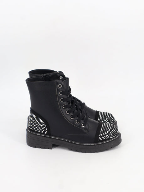 Image for Women's Embellished Leather Ankle Boots,Black