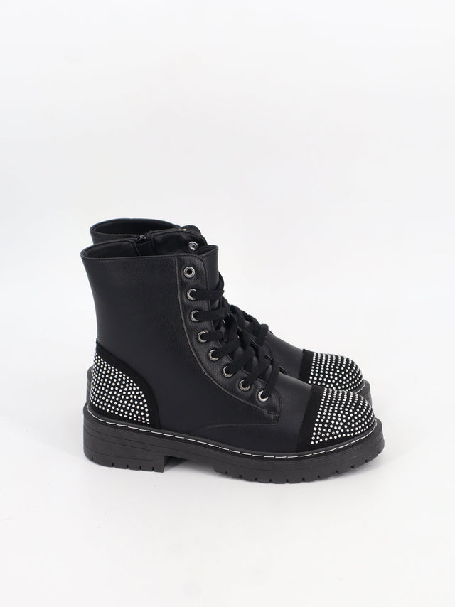 Image for Women's Embellished Leather Ankle Boots,Black
