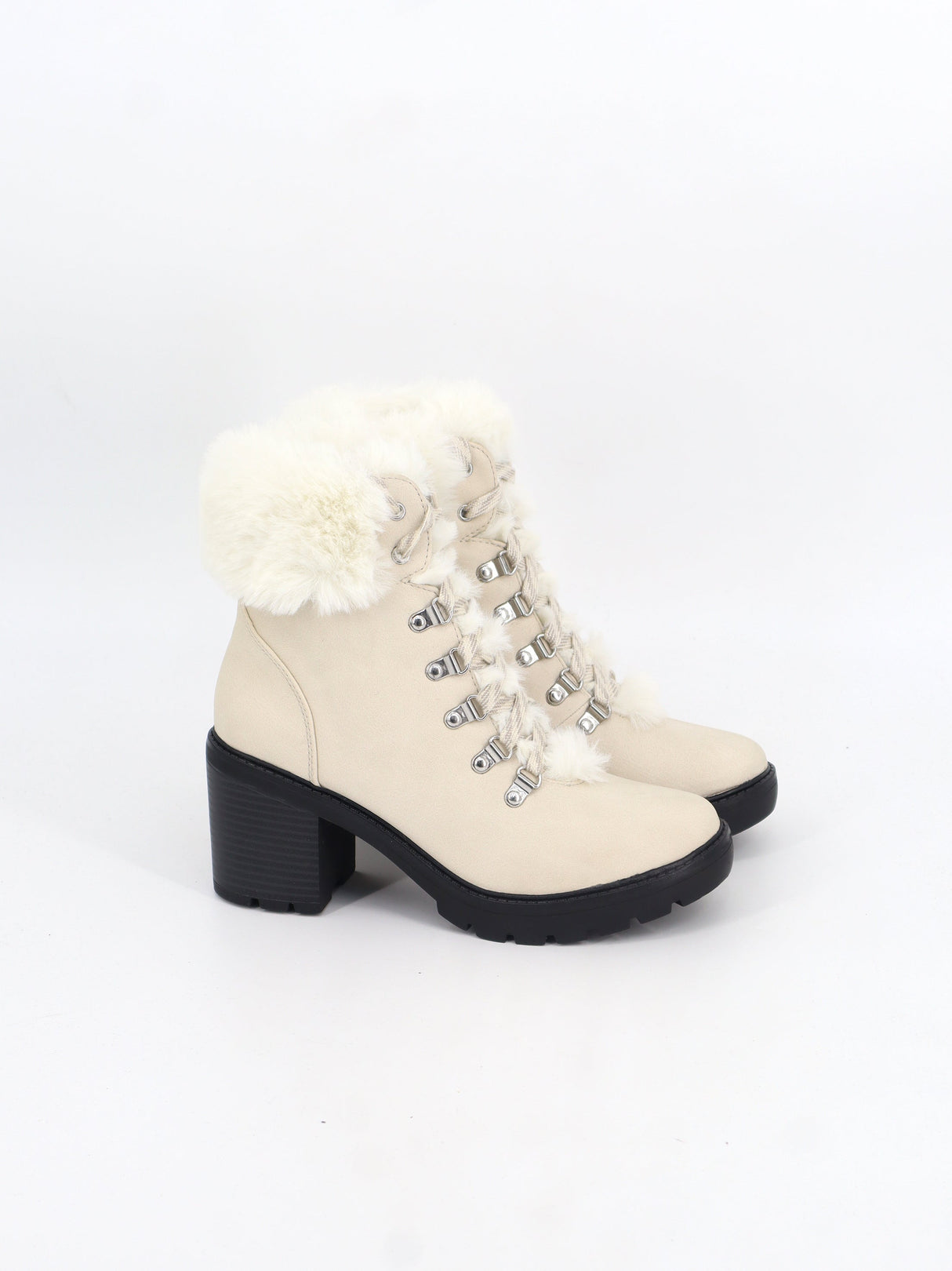 Image for Women's Faux Fur Leather Ankle Boots,Off White