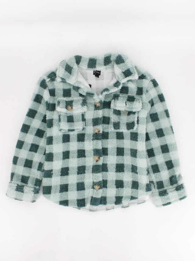 Image for Kids Girl's Faux Fur Plaid Buttons Up Top,Green