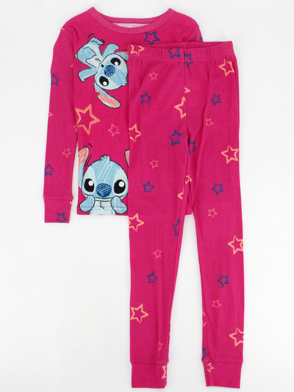 Image for Kids Girl's 2 Pcs Star Printed Top & Bottom Sleepwear Set,Dark Pink