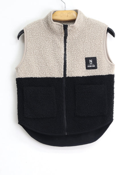 Image for Kids Boy's Colorblocked Sherpa Vest,Black/Beige