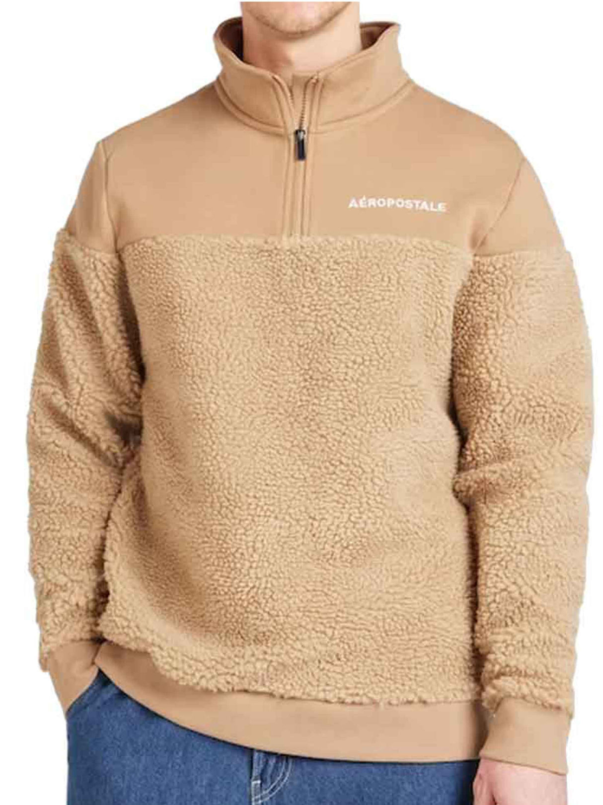 Men's Brand Logo Embroidered Sherpa Sweatshirt,Beige