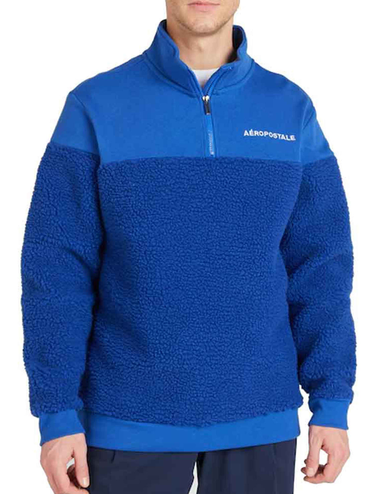 Men's Brand Logo Embroidered Sherpa Sweatshirt,Blue