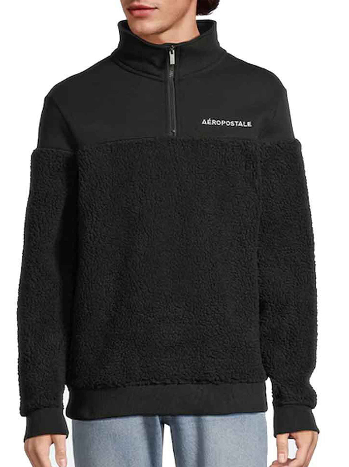 Men's Brand Logo Embroidered Sherpa Sweatshirt,Black