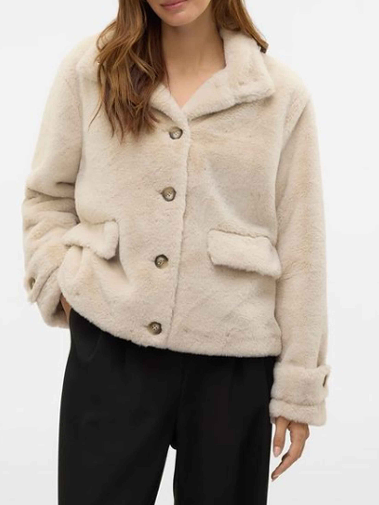 Women's Plain Faux Fur Jacket,Off White – All Brands Factory Outlet