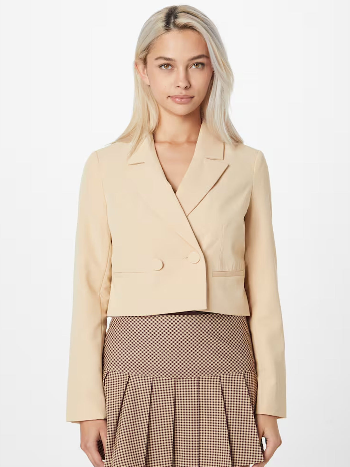 Image for Women's Plain Cropped Blazer,Light Beige