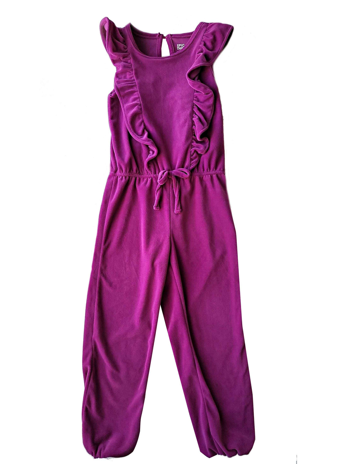 Kids Girl's Ruffled Velour Jumpsuit,Purple