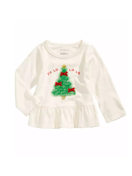 Image for Kids Girl's Tree Printed Christmas Peplum Top,Off White