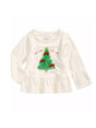 Image for Kids Girl's Tree Printed Christmas Peplum Top,Off White