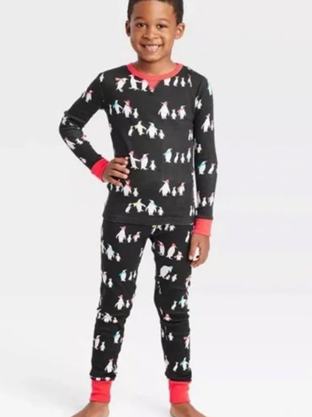 Image for Kids Boy's 2 Pcs Graphic Printed Top & Bottom Sleepwear Set,Black